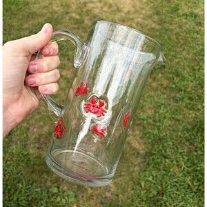 Anthropologie Glass Pitcher with Red Crab Design